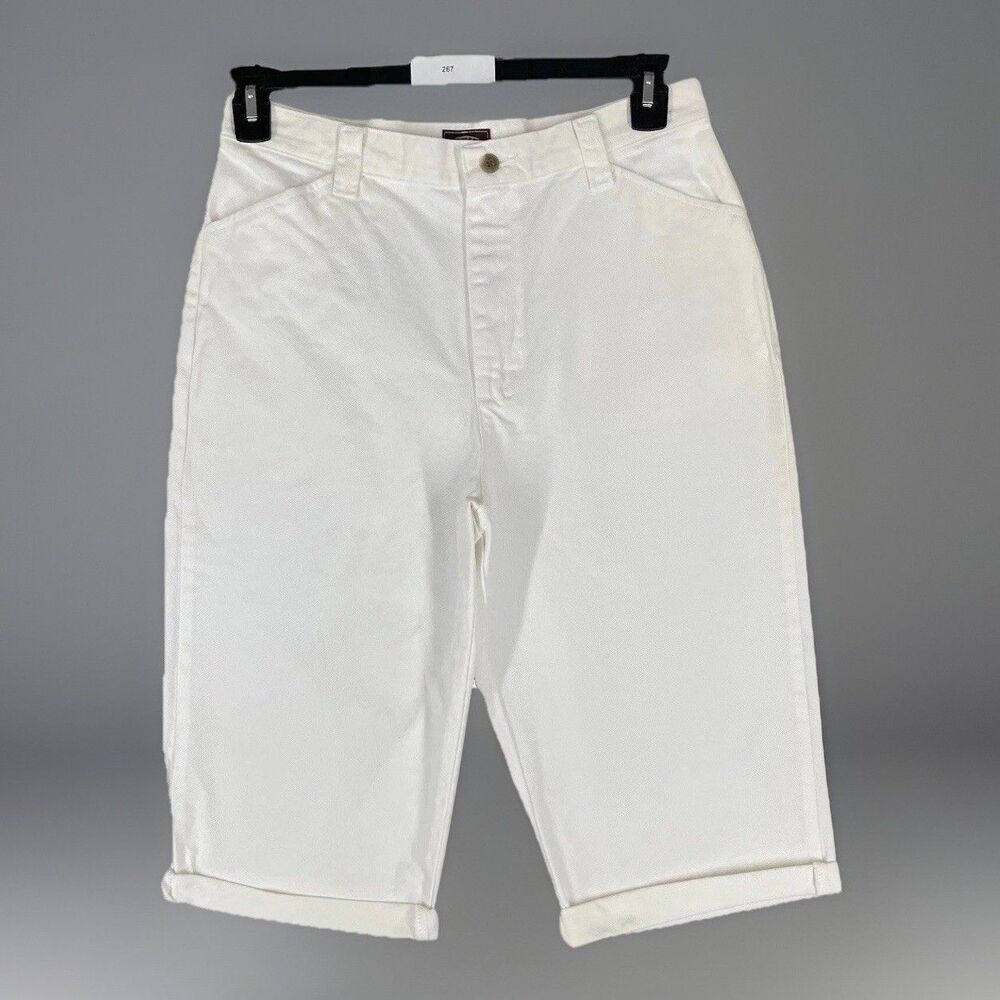 Riders Casuals White Denim Bermuda Shorts High Waist Cuffed Women's 10M Cotton